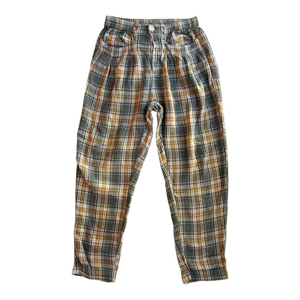 Free People + CP Shades Lourdes Grey, Orange, and Brown Plaid Button Up Pants M - Picture 2 of 12